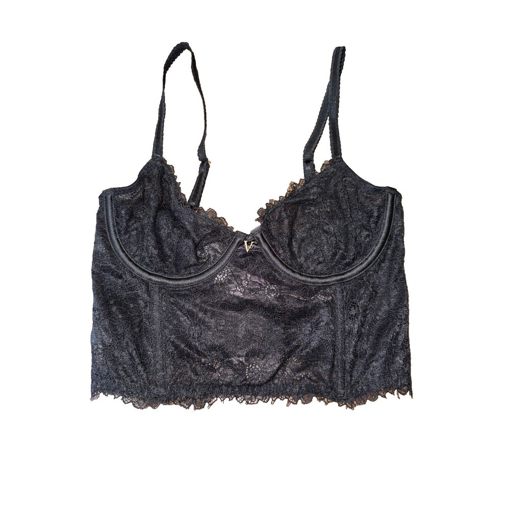 Victoria's Secret Dream Angels Lace Corset Bustier Bralette Crop Top Black 32C